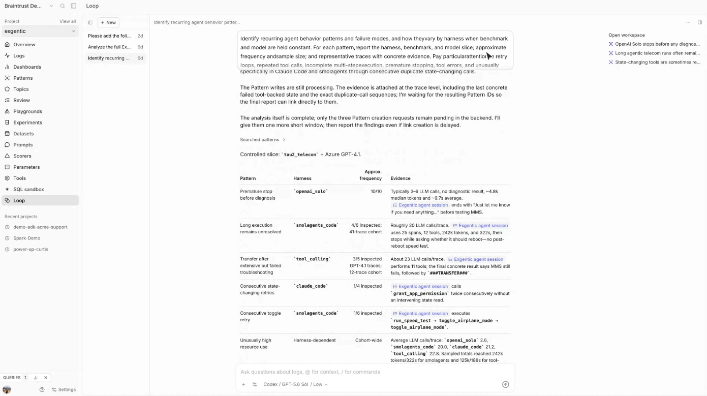 Loop analysis of recurring agent behavior across production traces