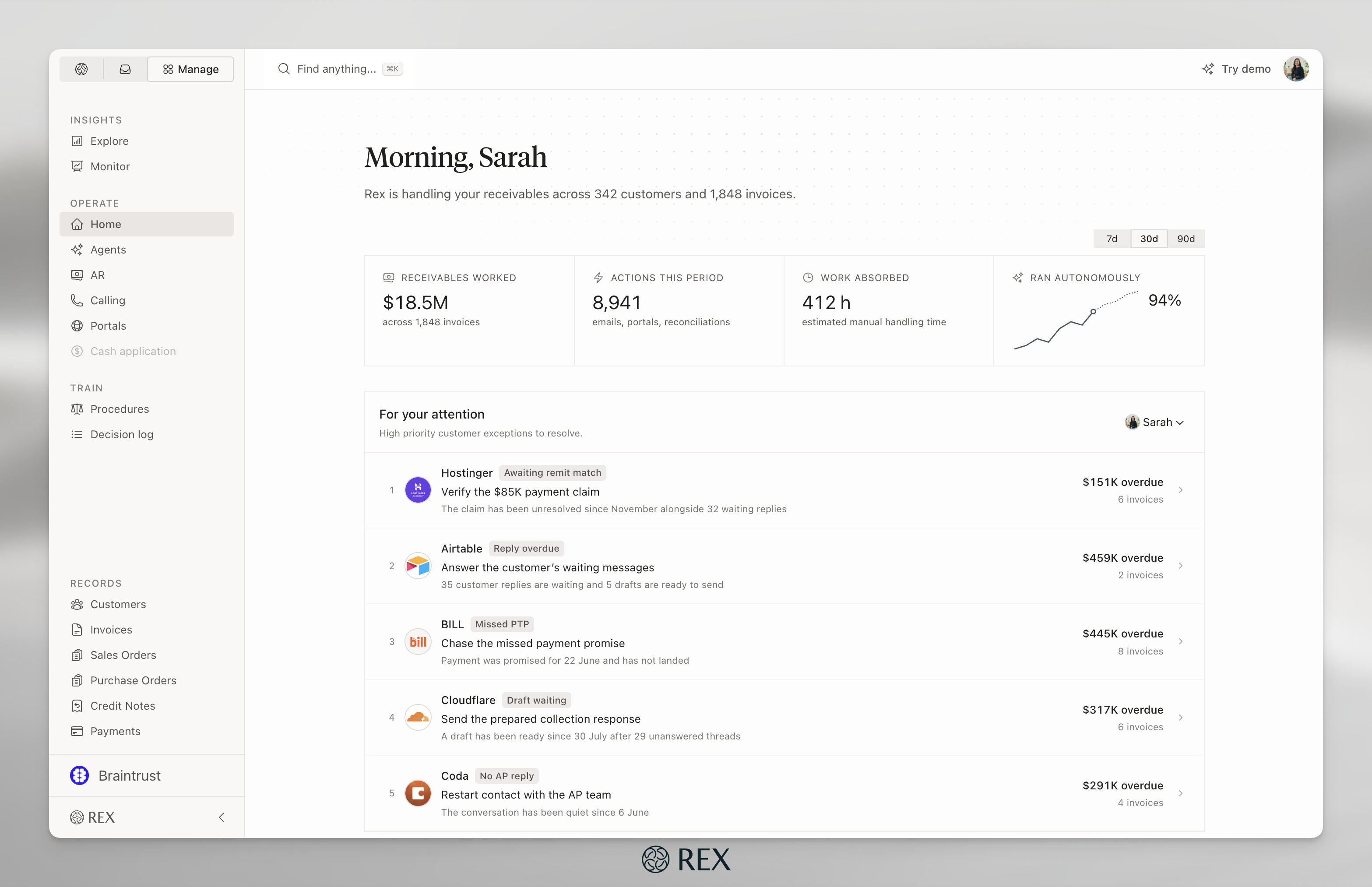 Rex home dashboard